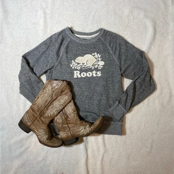 Roots  Logo Salt & Pepper Crewneck Fitted Sweatshirt - Picture 14 of 14